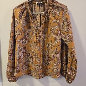 Evereve Mustard and Burgundy Floral Blouse